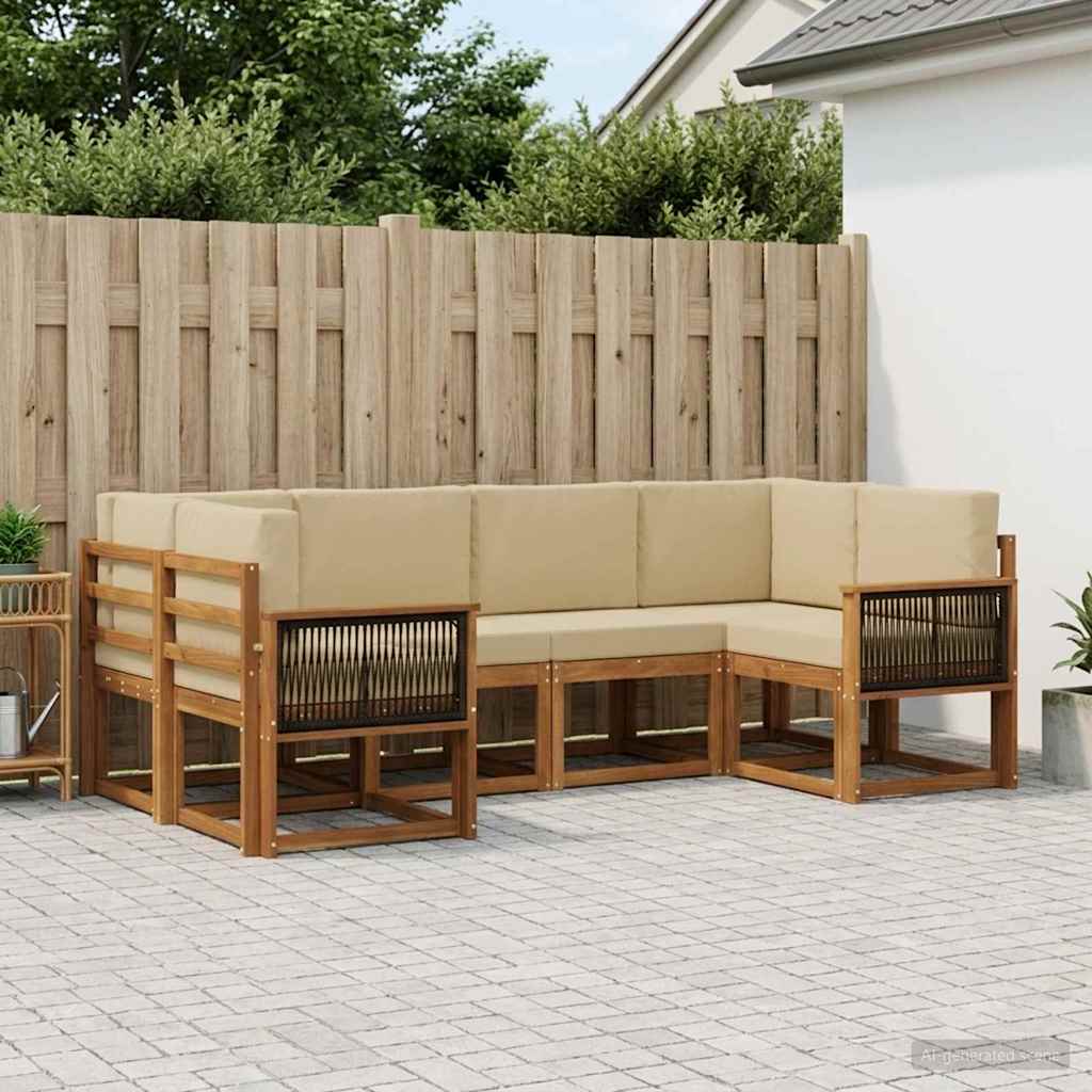 Outdoor-Sofagarnitur 6 stk. Natur und Beige Massivholz Akazie