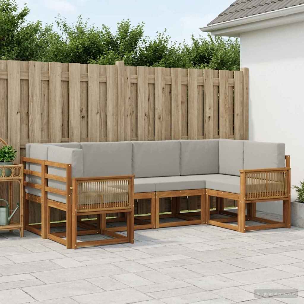 Outdoor-Sofagarnitur 6 stk. Natürlich und Hellgrau
