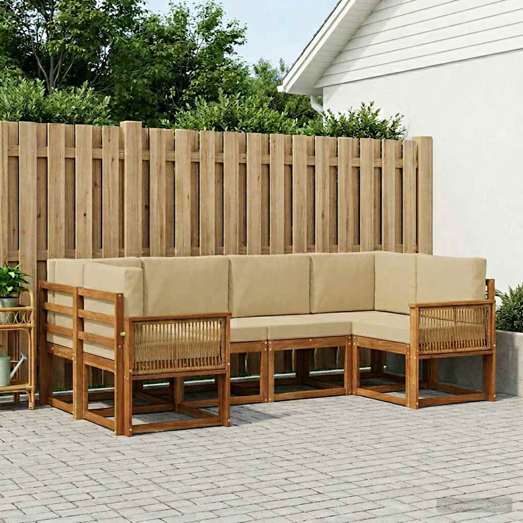 Outdoor-Sofagarnitur 6 stk. Natur und Beige Massivholz Akazie
