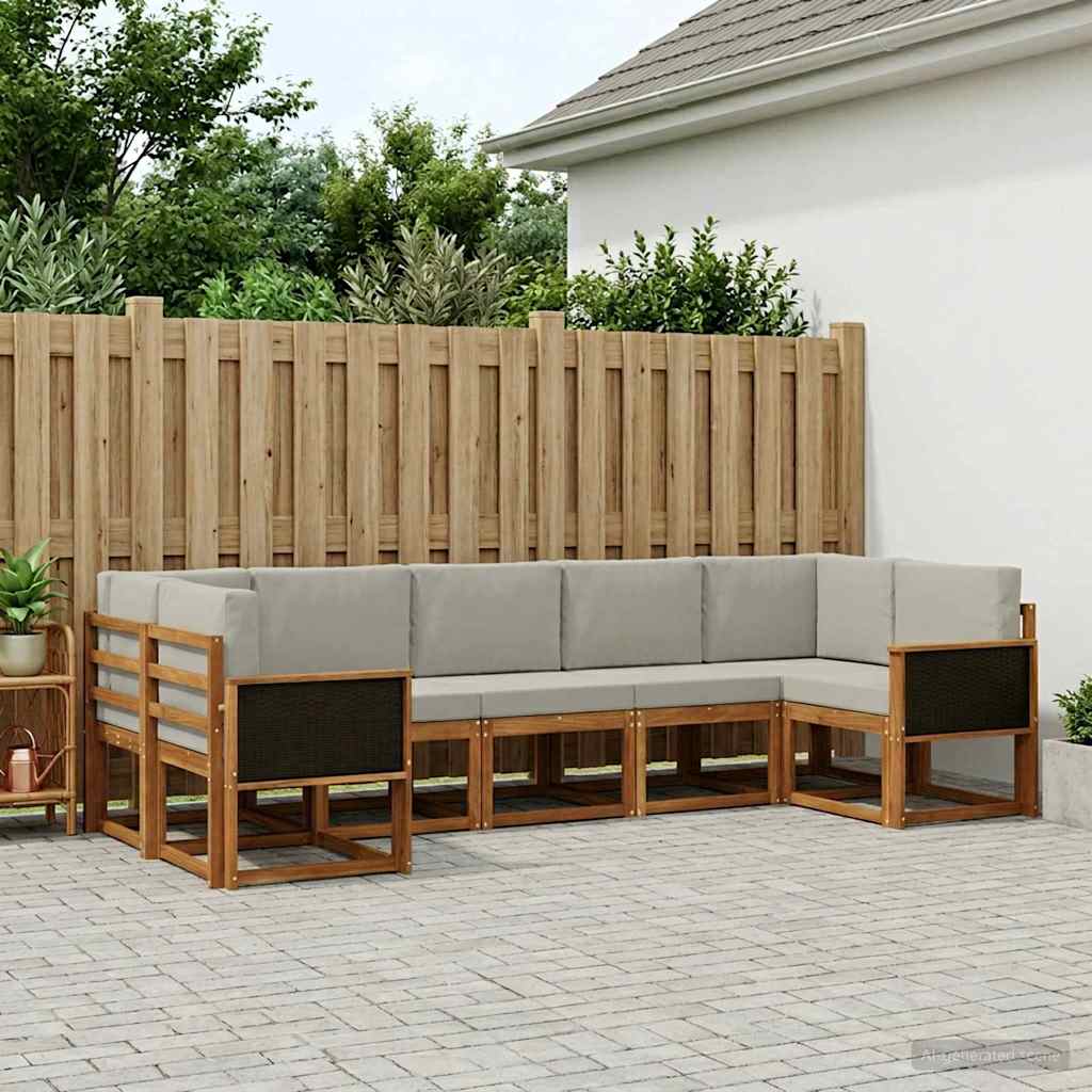 Outdoor-Sofagarnitur 7 stk. Natürlich und Hellgrau