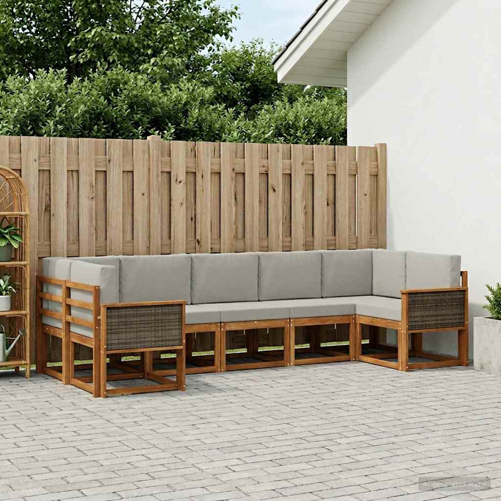 Outdoor-Sofagarnitur 7 stk. Natürlich und Hellgrau