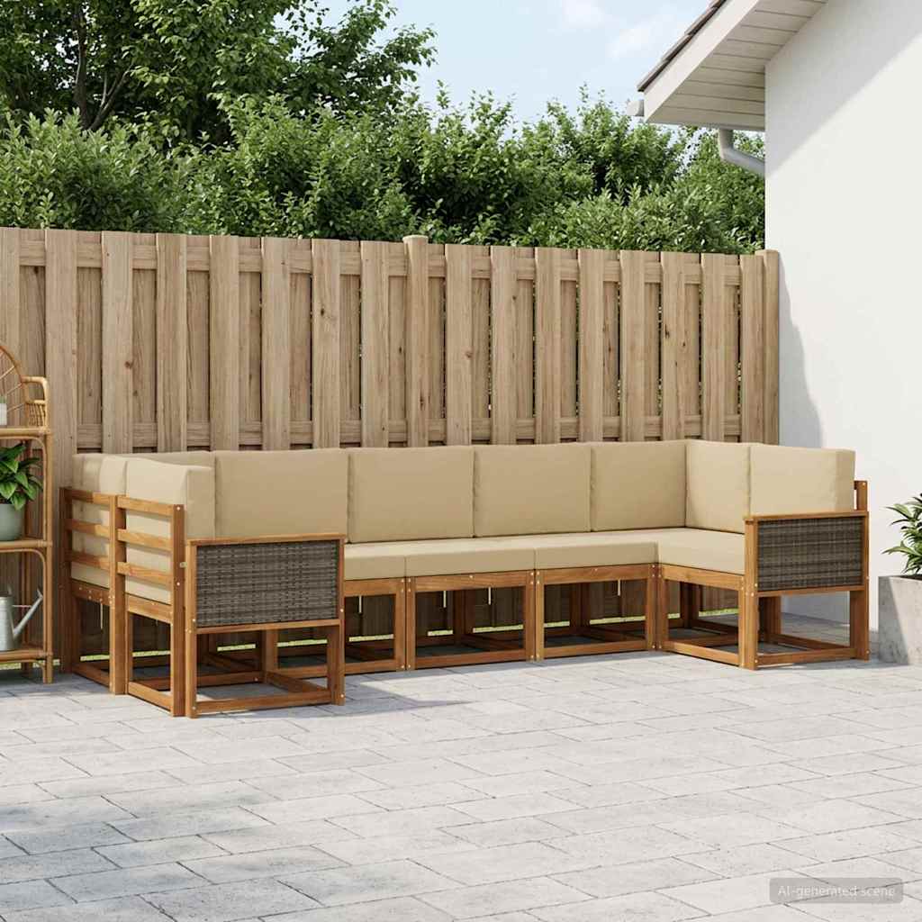 Outdoor-Sofagarnitur 7 stk. Natur und Beige