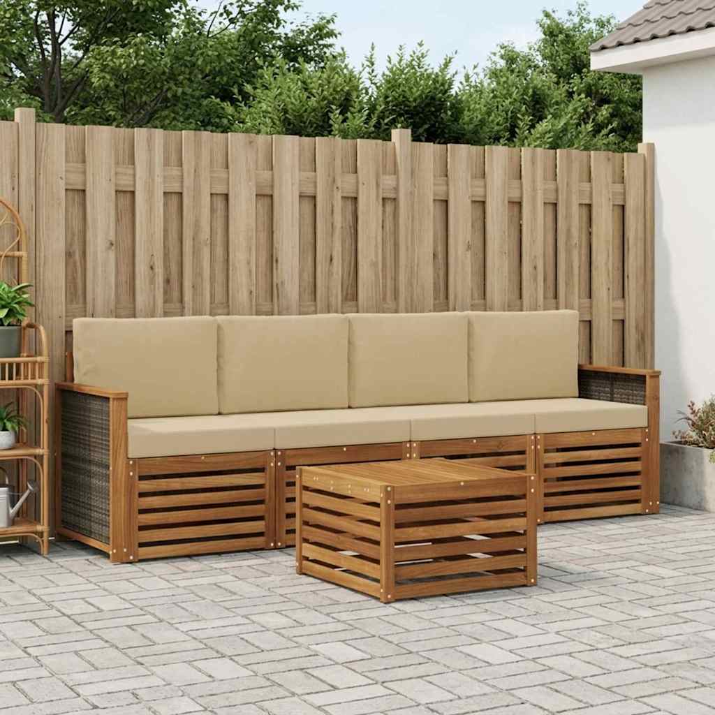 Outdoor-Sofagarnitur 5 stk. Natur und Beige Massivholz Akazie