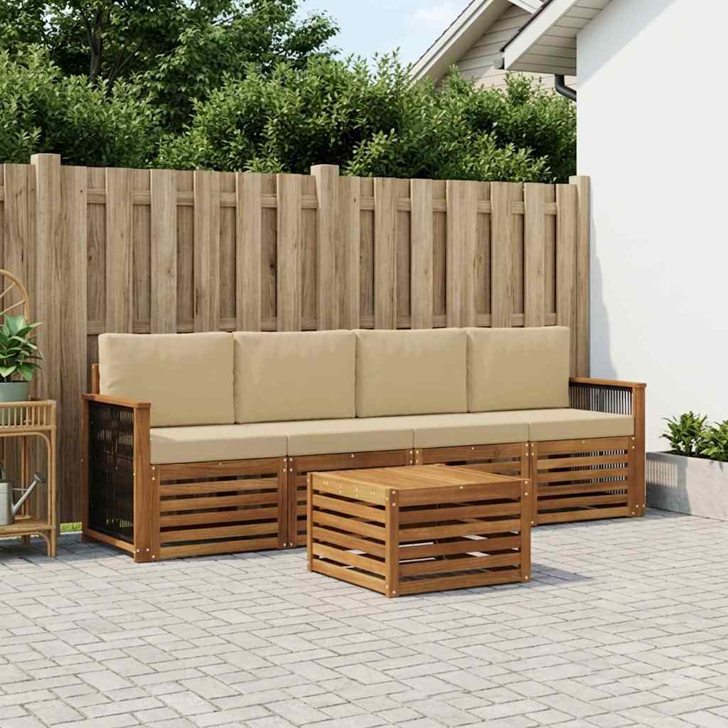 Outdoor-Sofagarnitur 5 stk. Natur und Beige Massivholz Akazie