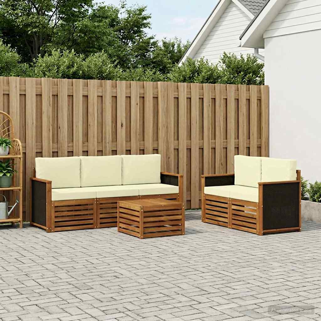 Outdoor-Sofagarnitur 6 stk. Natur und Creme Massivholz Akazie