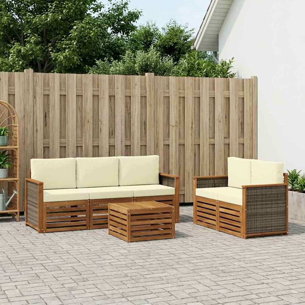 Outdoor-Sofagarnitur 6 stk. Natur und Creme Massivholz Akazie