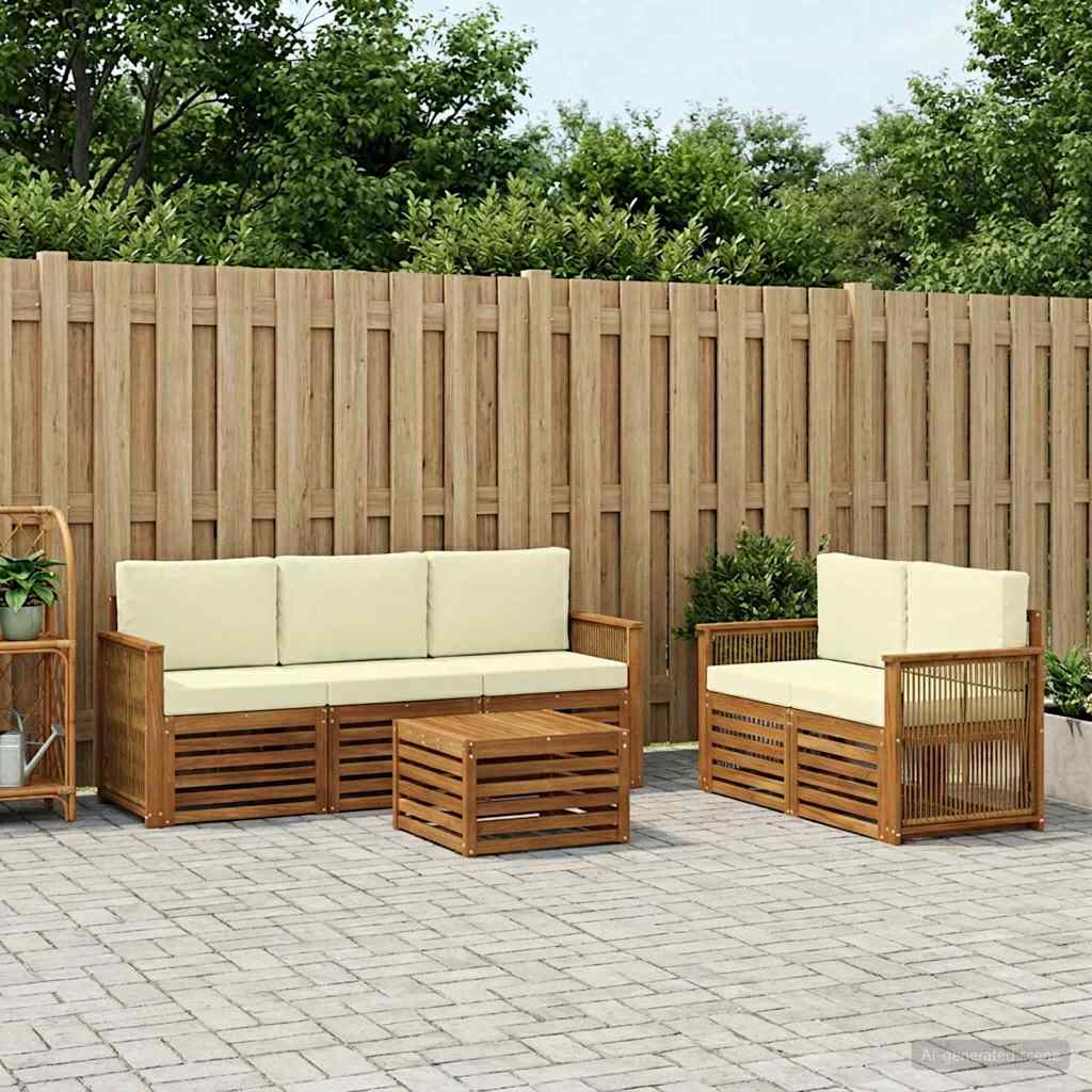Outdoor-Sofagarnitur 6 stk. Natur und Creme Massivholz Akazie