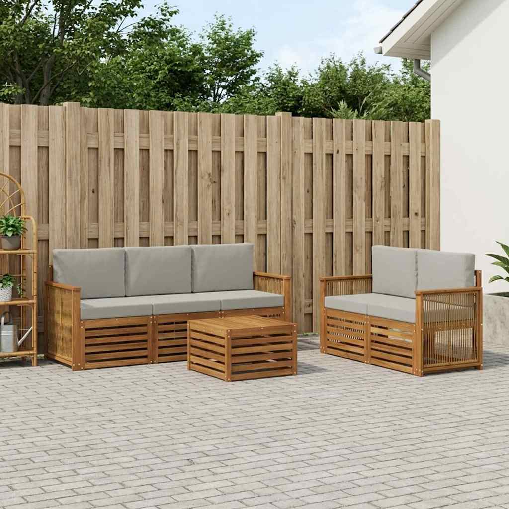 Outdoor-Sofagarnitur 6 stk. Natürlich und Hellgrau