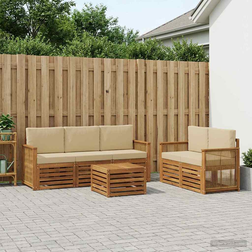 Outdoor-Sofagarnitur 6 stk. Natur und Beige Massivholz Akazie