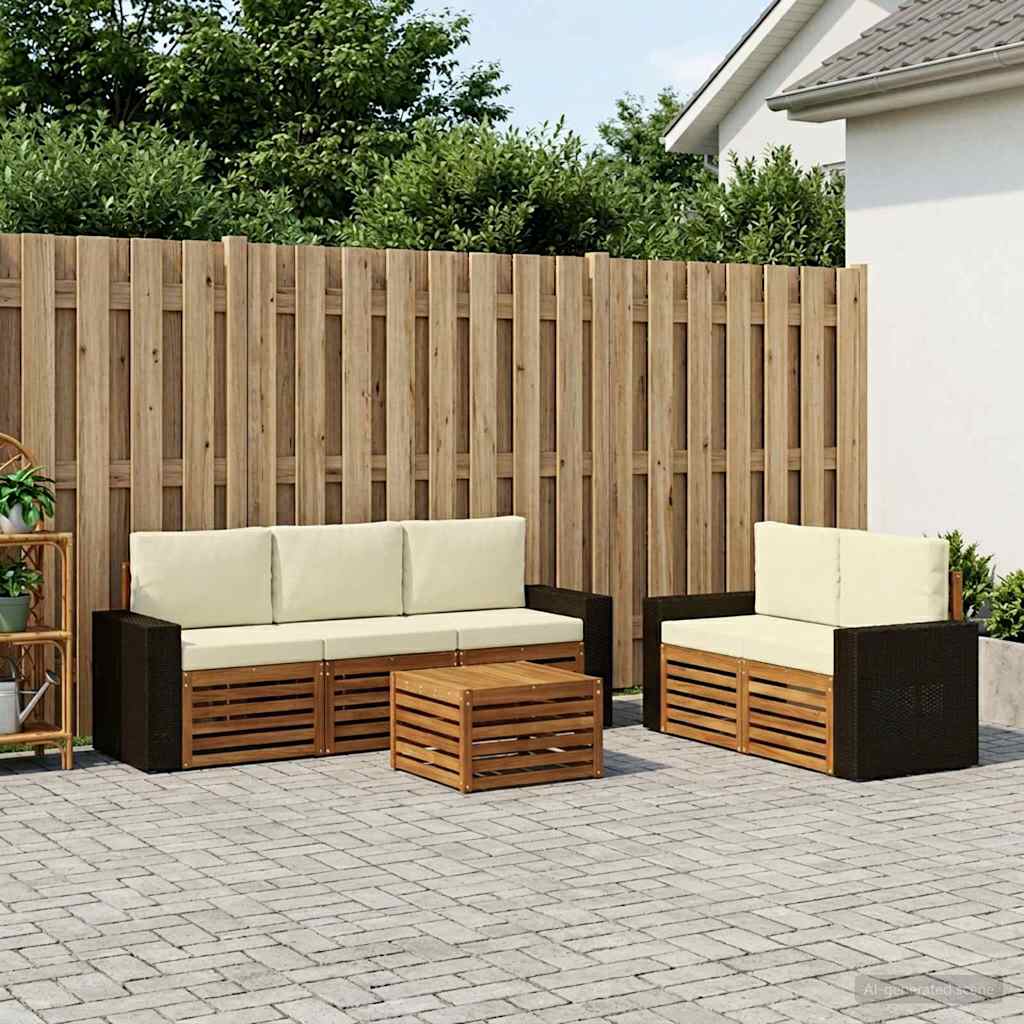 Outdoor-Sofagarnitur 6 stk. Natur und Creme Massivholz Akazie