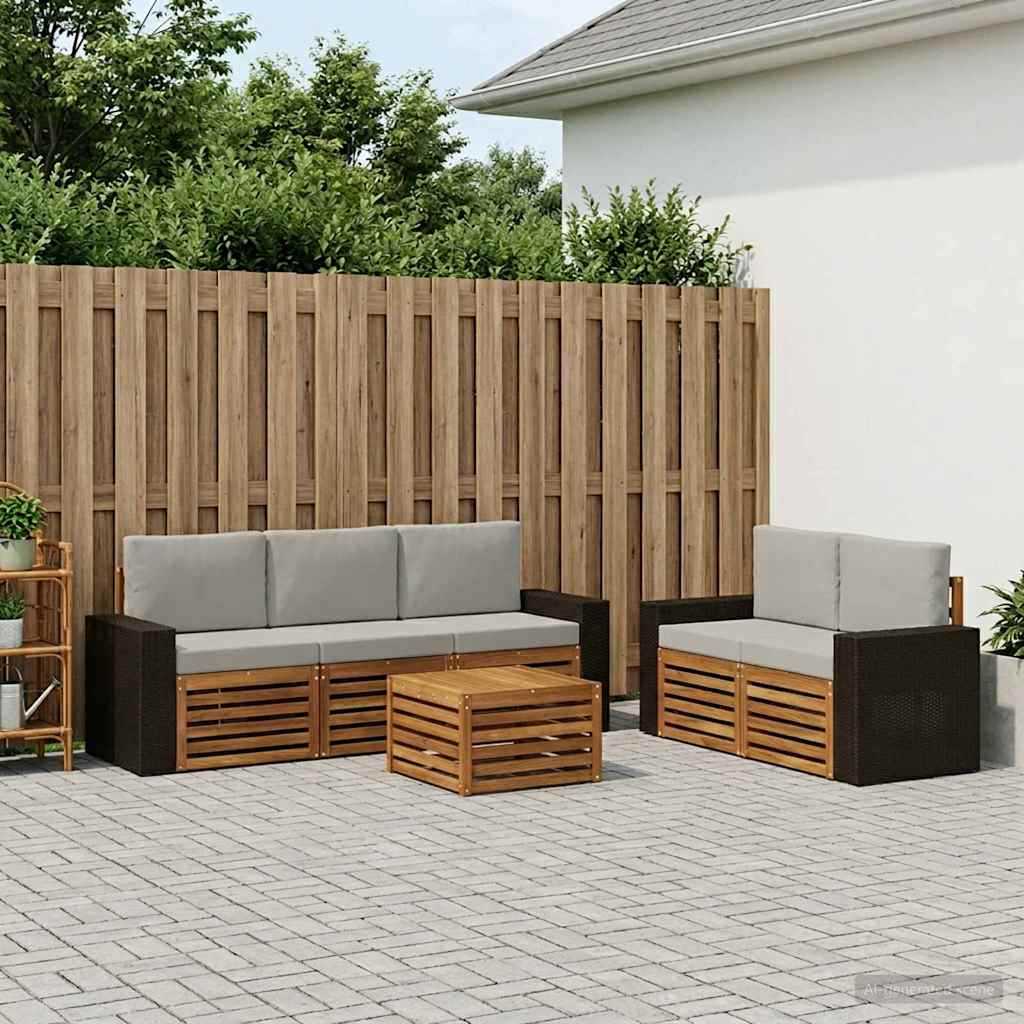 Outdoor-Sofagarnitur 6 stk. Natürlich und Hellgrau