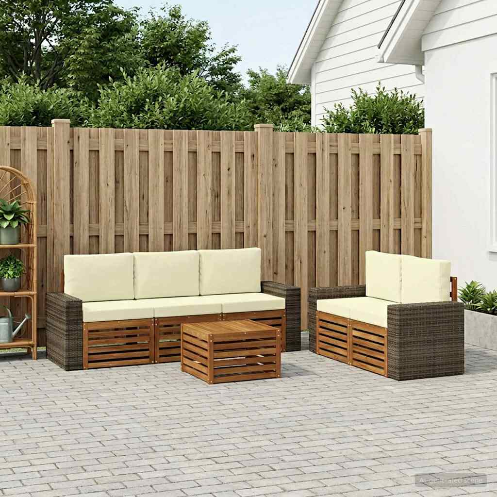 Outdoor-Sofagarnitur 6 stk. Natur und Creme Massivholz Akazie