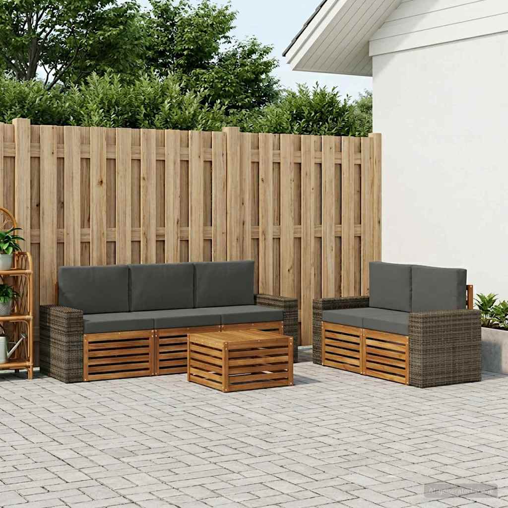Outdoor-Sofagarnitur 6 stk. Natur und Anthrazit