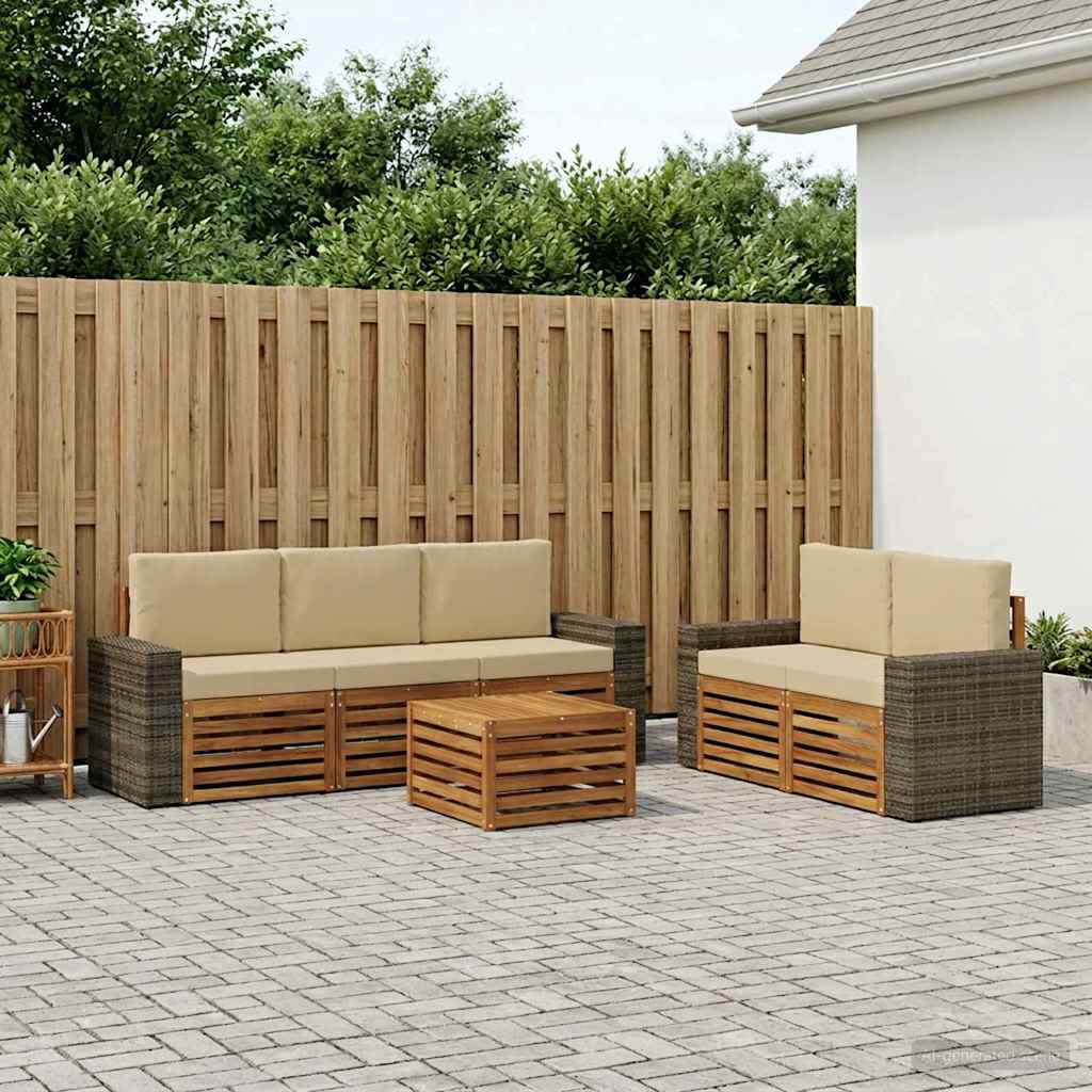 Outdoor-Sofagarnitur 6 stk. Natur und Beige Massivholz Akazie
