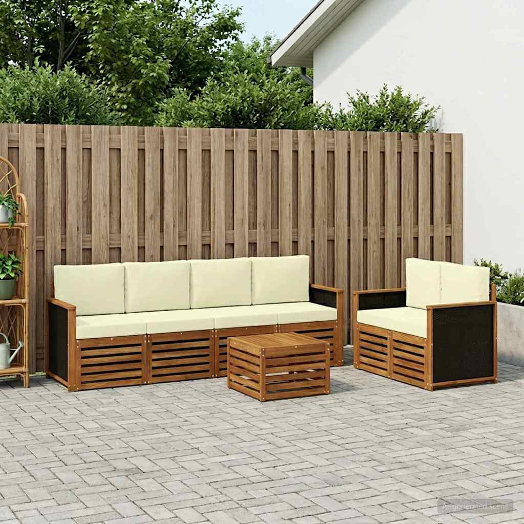 Outdoor-Sofagarnitur 7 stk. Natur und Creme Massivholz Akazie