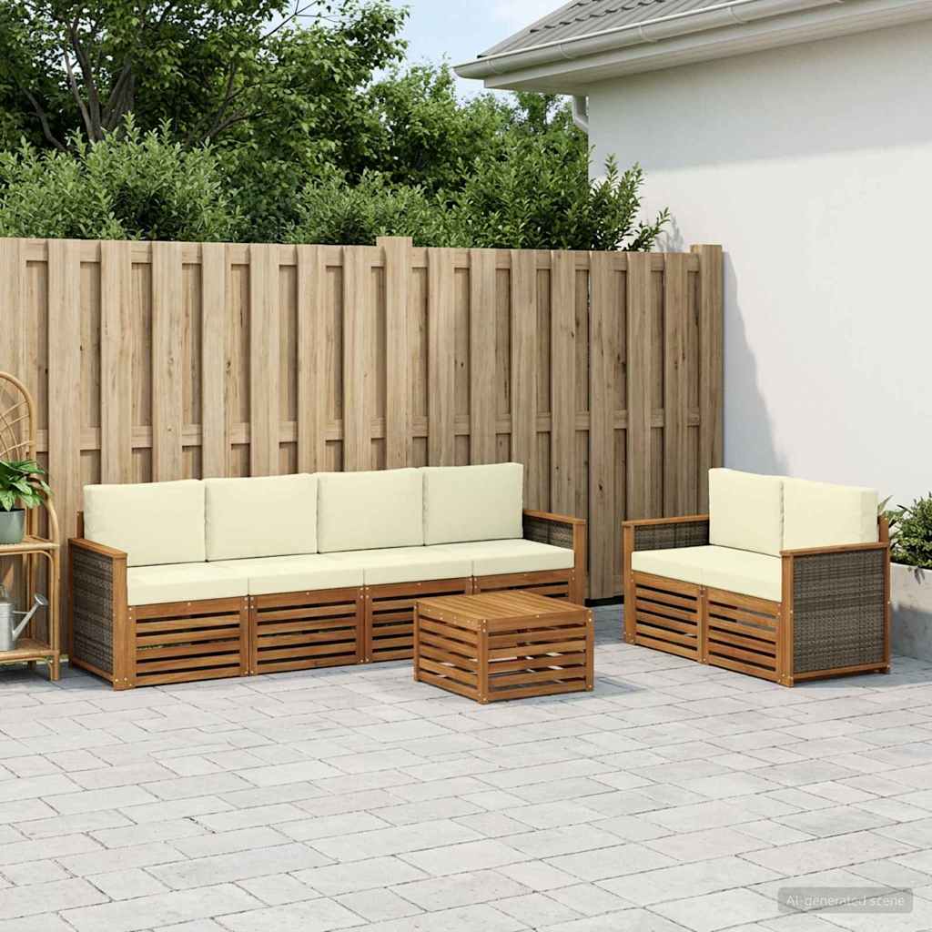 Outdoor-Sofagarnitur 7 stk. Natur und Creme Massivholz Akazie