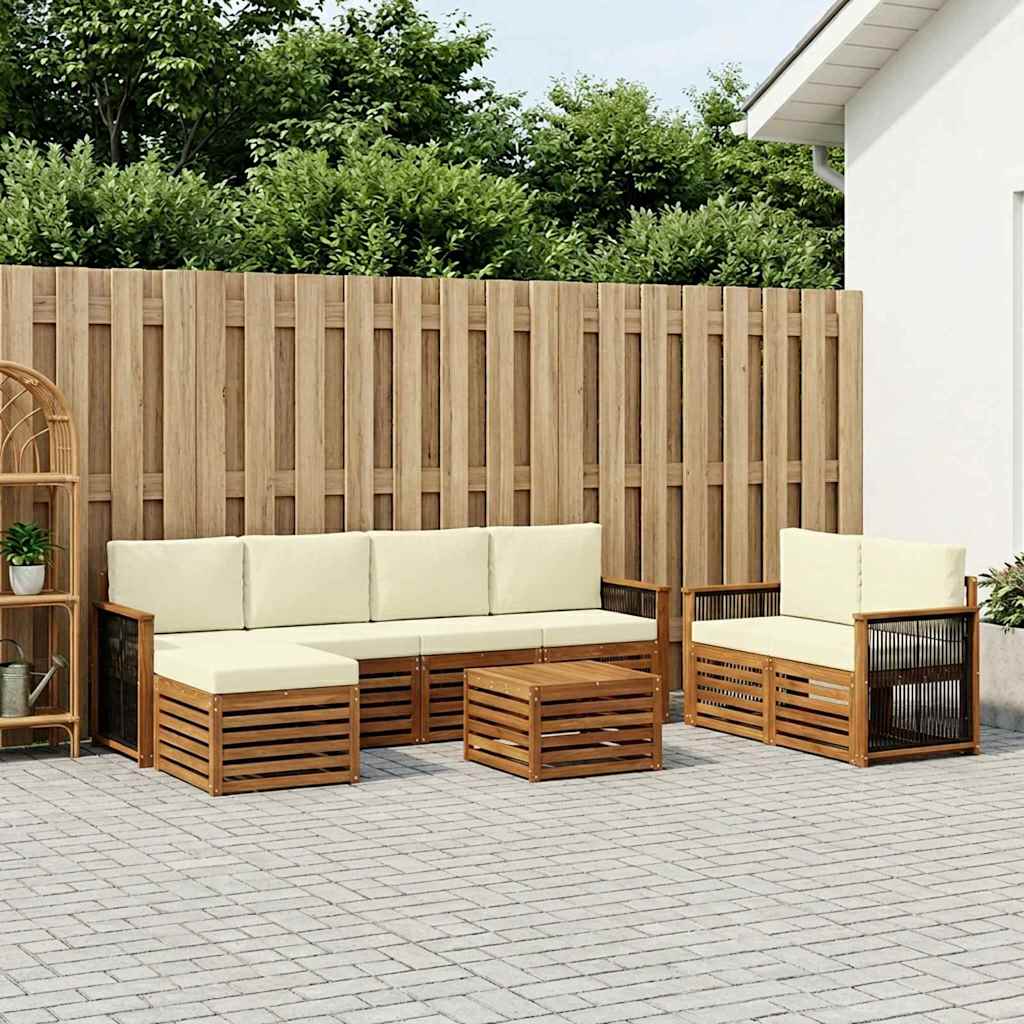 Outdoor-Sofagarnitur 7 stk. Natur und Creme Massivholz Akazie