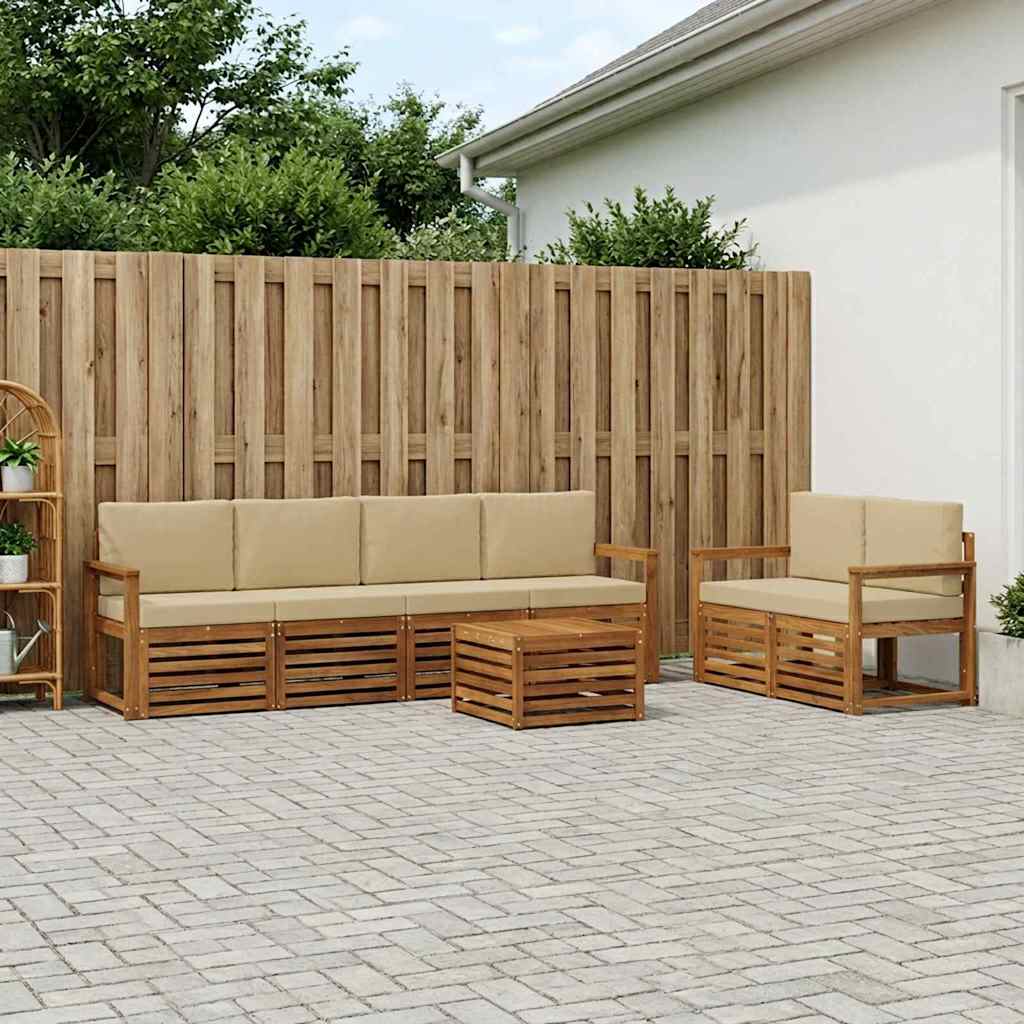 Outdoor-Sofagarnitur 7 stk. Natur und Beige Massivholz Akazie