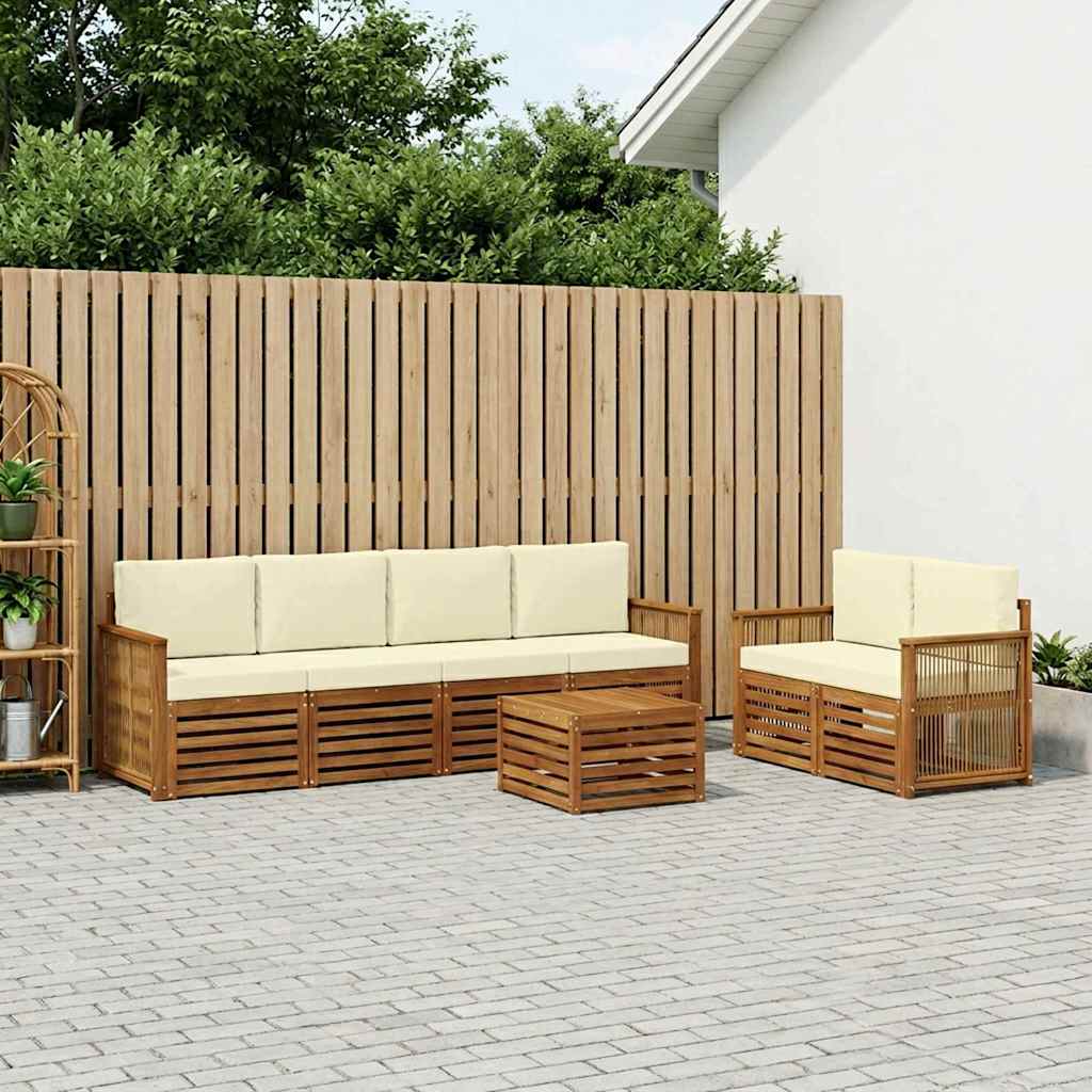 Outdoor-Sofagarnitur 7 stk. Natur und Creme Massivholz Akazie