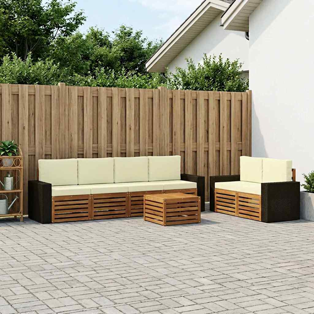 Outdoor-Sofagarnitur 7 stk. Natur und Creme Massivholz Akazie