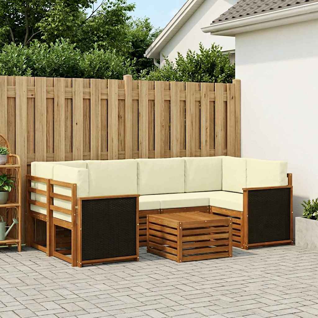 Outdoor-Sofagarnitur 7 stk. Natur und Creme Massivholz Akazie