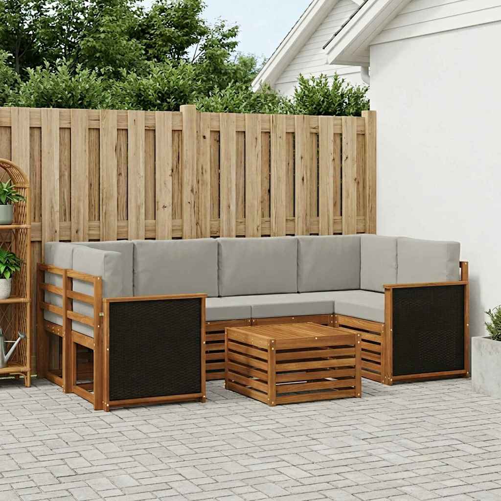 Outdoor-Sofagarnitur 7 stk. Natürlich und Hellgrau