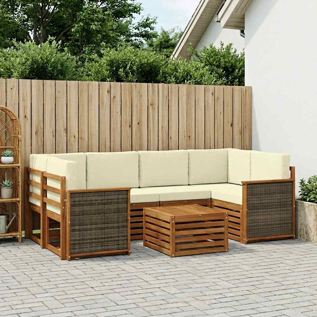 Outdoor-Sofagarnitur 7 stk. Natur und Creme Massivholz Akazie