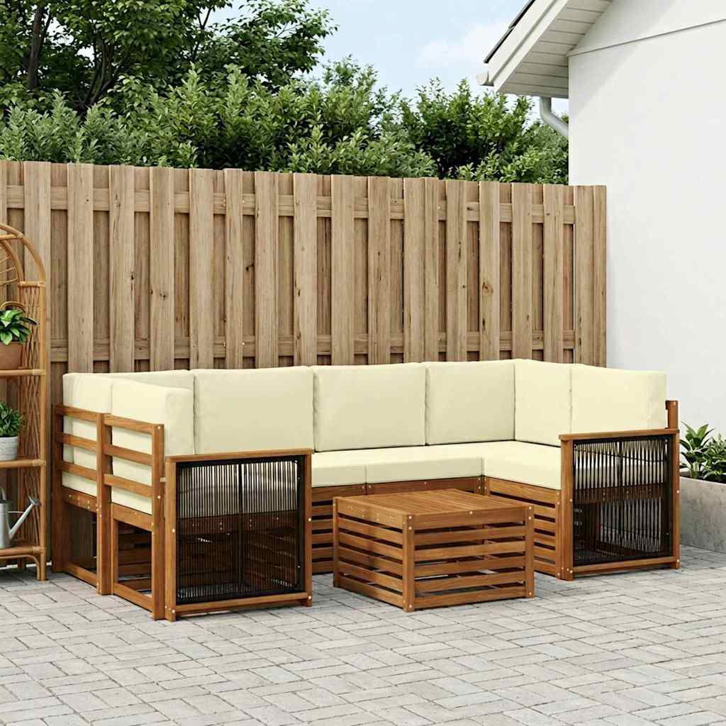 Outdoor-Sofagarnitur 7 stk. Natur und Creme Massivholz Akazie