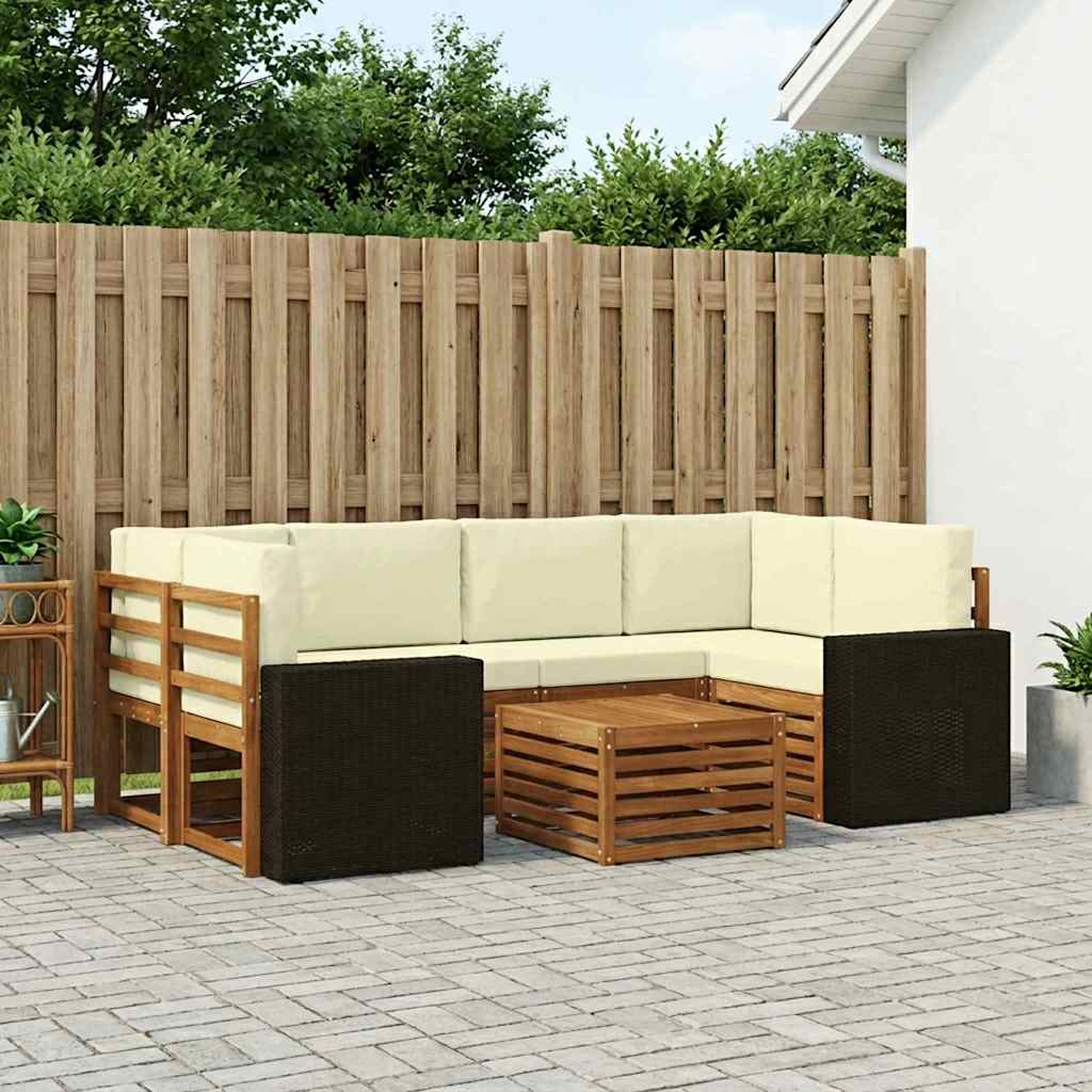 Outdoor-Sofagarnitur 7 stk. Natur und Creme Massivholz Akazie