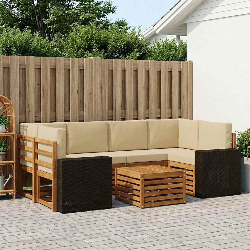 Outdoor-Sofagarnitur 7 stk. Natur und Beige Massivholz Akazie