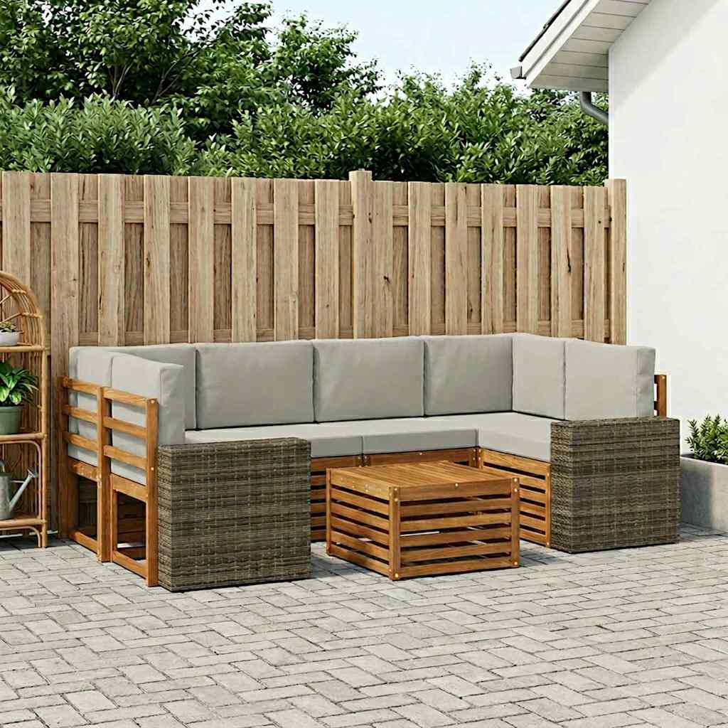 Outdoor-Sofagarnitur 7 stk. Natürlich und Hellgrau