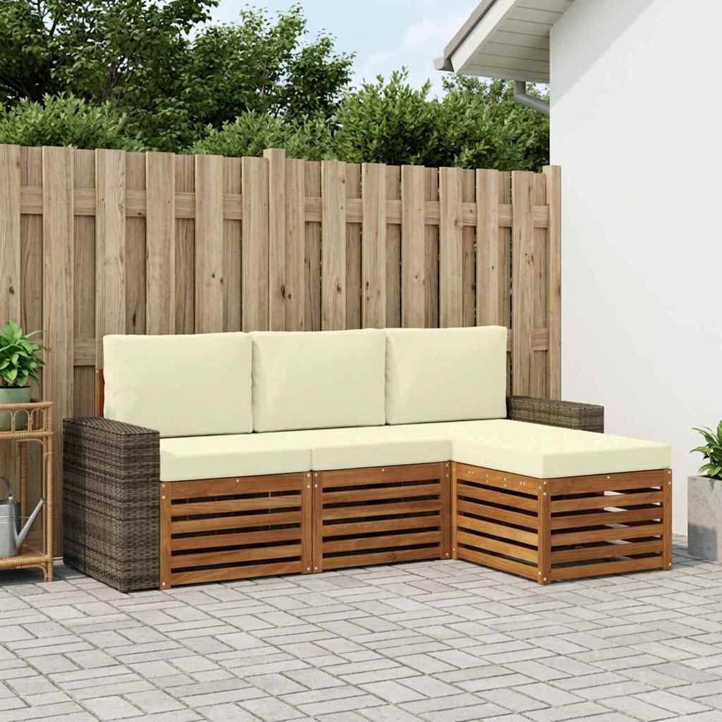 Outdoor-Sofagarnitur 4 stk. Natur und Creme