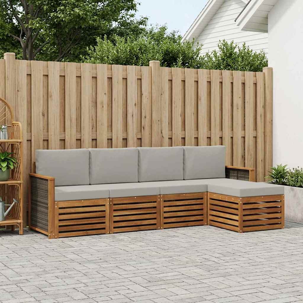 Outdoor-Sofagarnitur 5 stk. Natürlich und Hellgrau