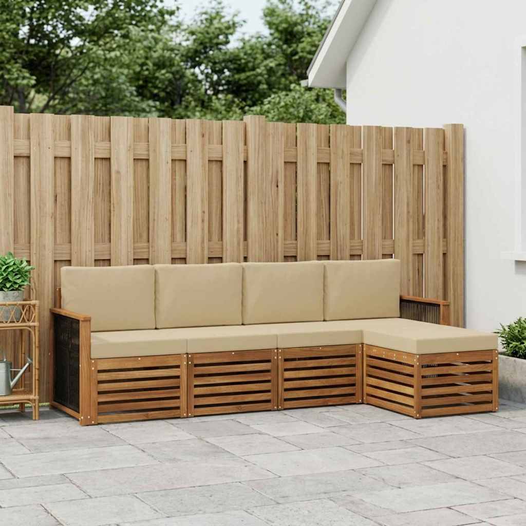 Outdoor-Sofagarnitur 5 stk. Natur und Beige