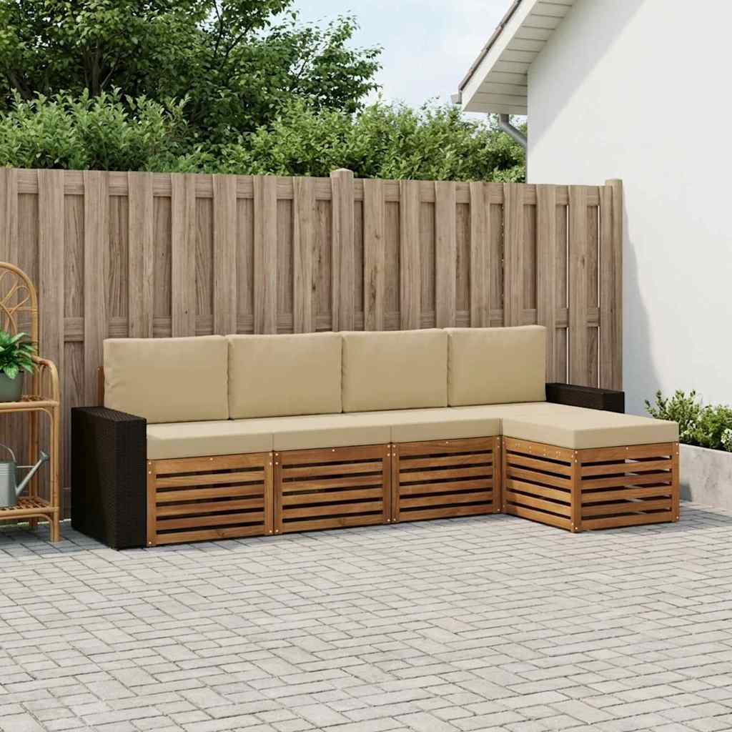 Outdoor-Sofagarnitur 5 stk. Natur und Beige