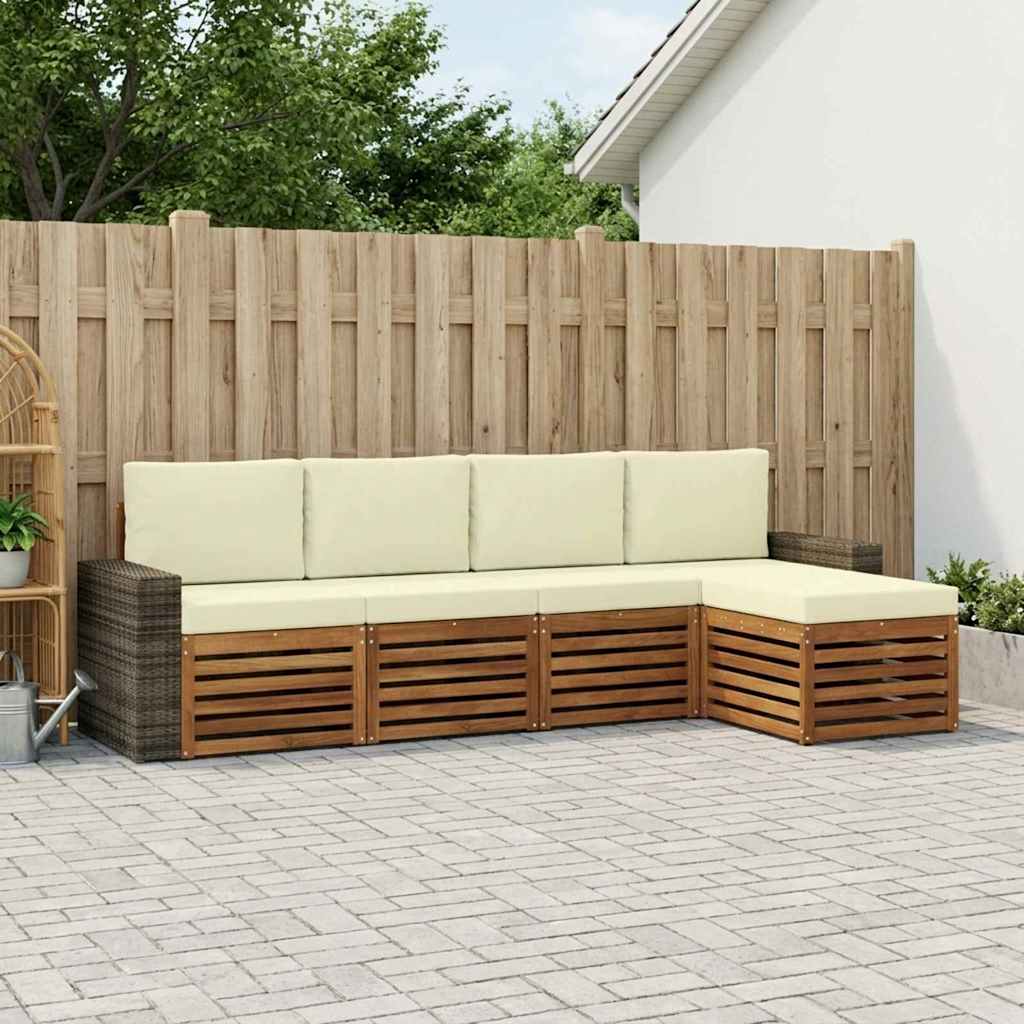 Outdoor-Sofagarnitur 5 stk. Natur und Creme