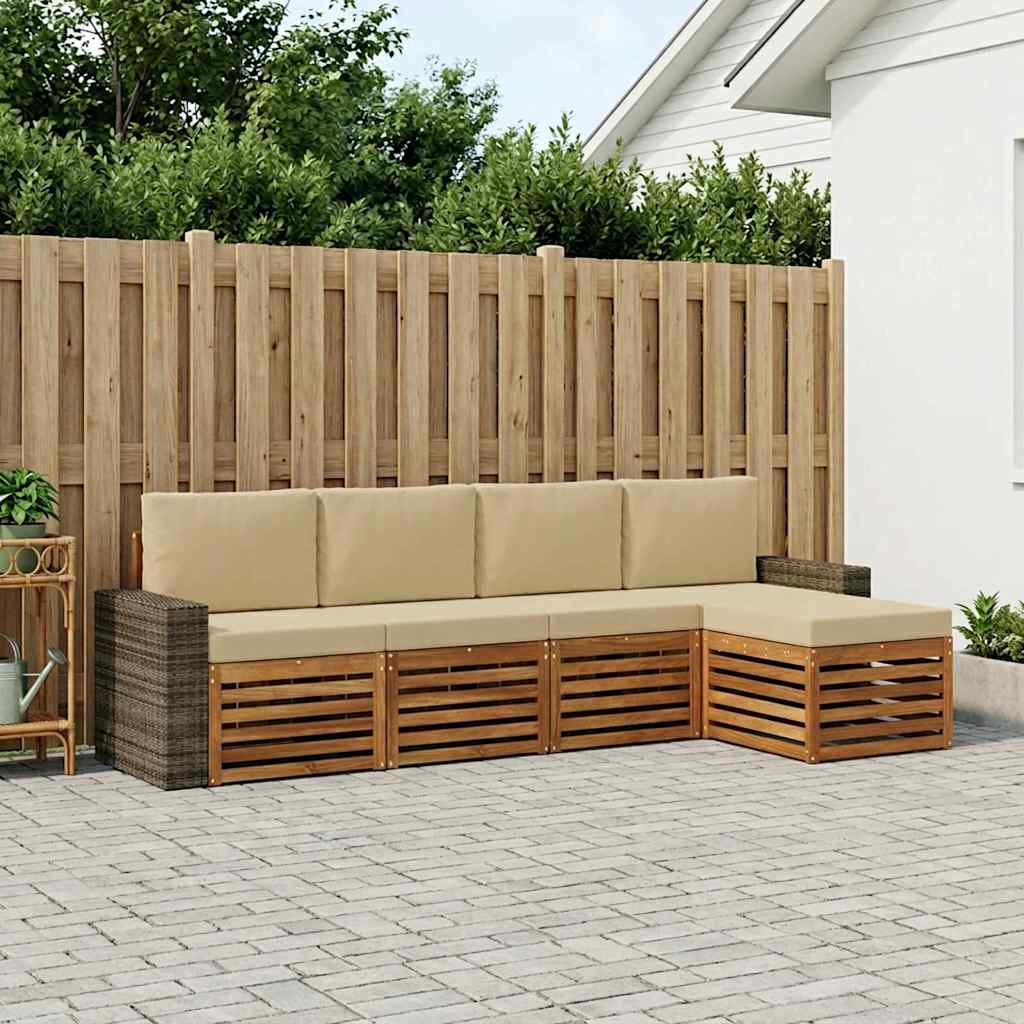 Outdoor-Sofagarnitur 5 stk. Natur und Beige