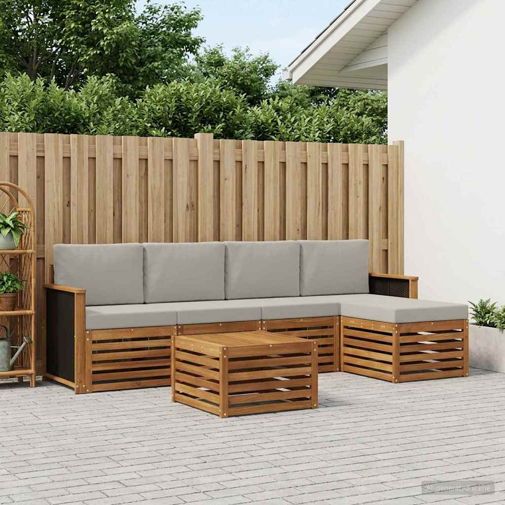 Outdoor-Sofagarnitur 6 stk. Natürlich und Hellgrau