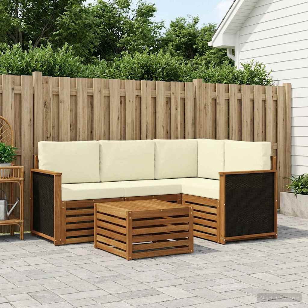 Outdoor-Sofagarnitur 5 stk. Natur und Creme Polyester