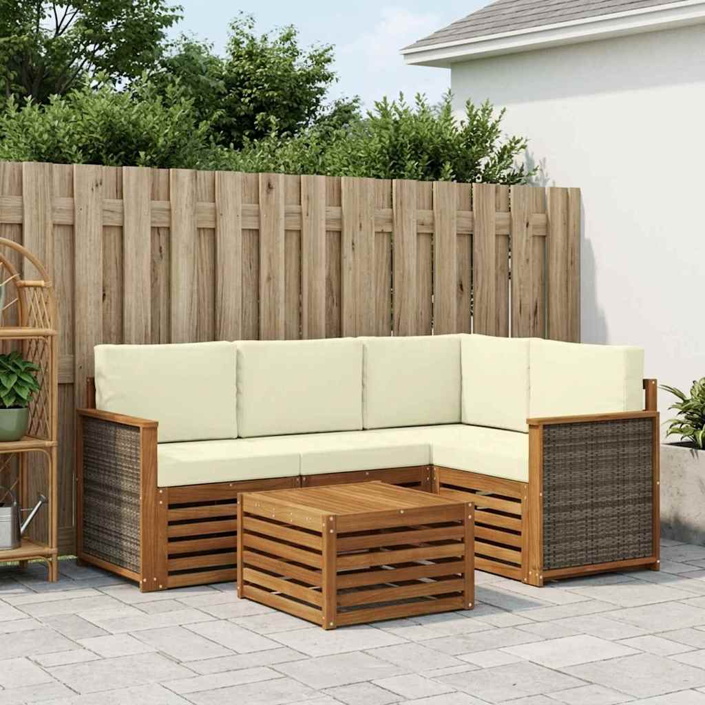 Outdoor-Sofagarnitur 5 stk. Natur und Creme Polyester