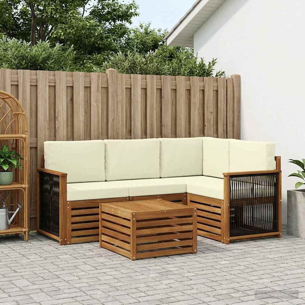 Outdoor-Sofagarnitur 5 stk. Natur und Creme Polyester