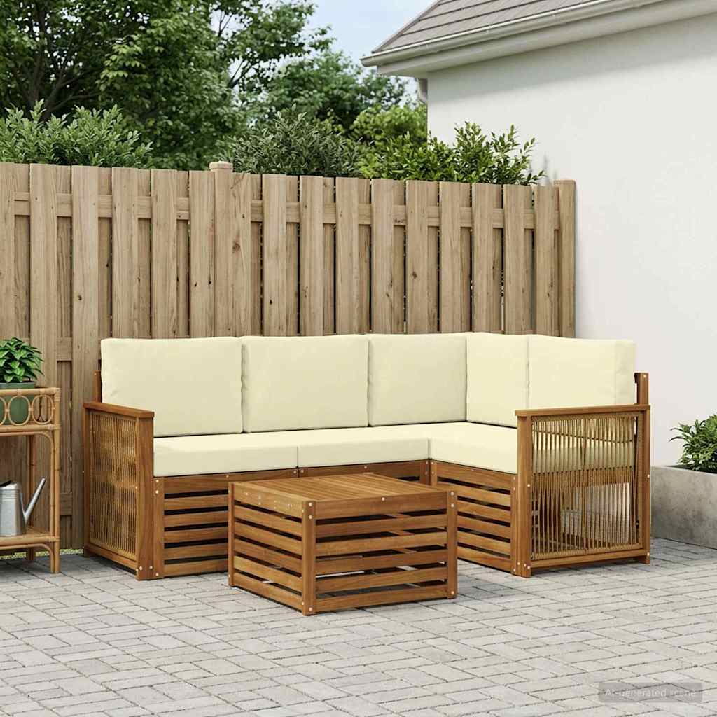 Outdoor-Sofagarnitur 5 stk. Natur und Creme Polyester