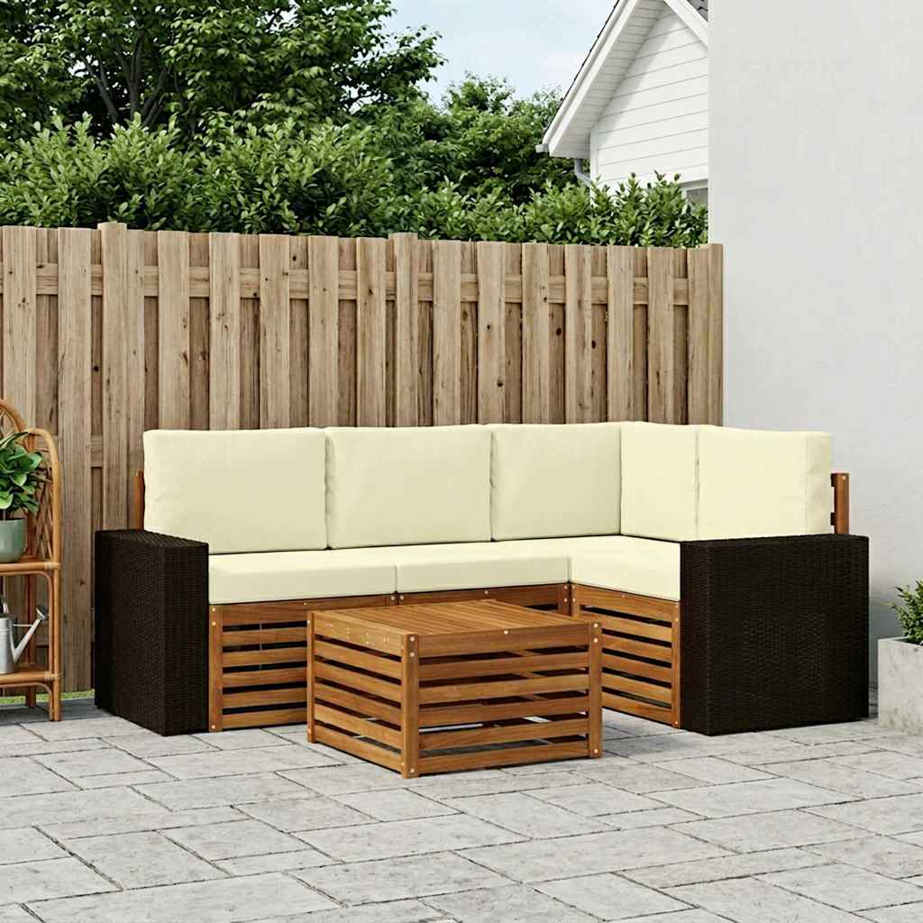 Outdoor-Sofagarnitur 5 stk. Natur und Creme Polyester