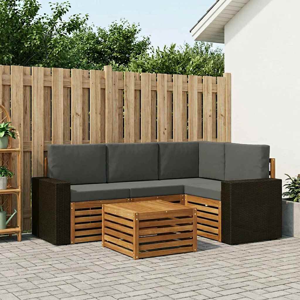 Outdoor-Sofagarnitur 5 stk. Natur und Anthrazit Polyester