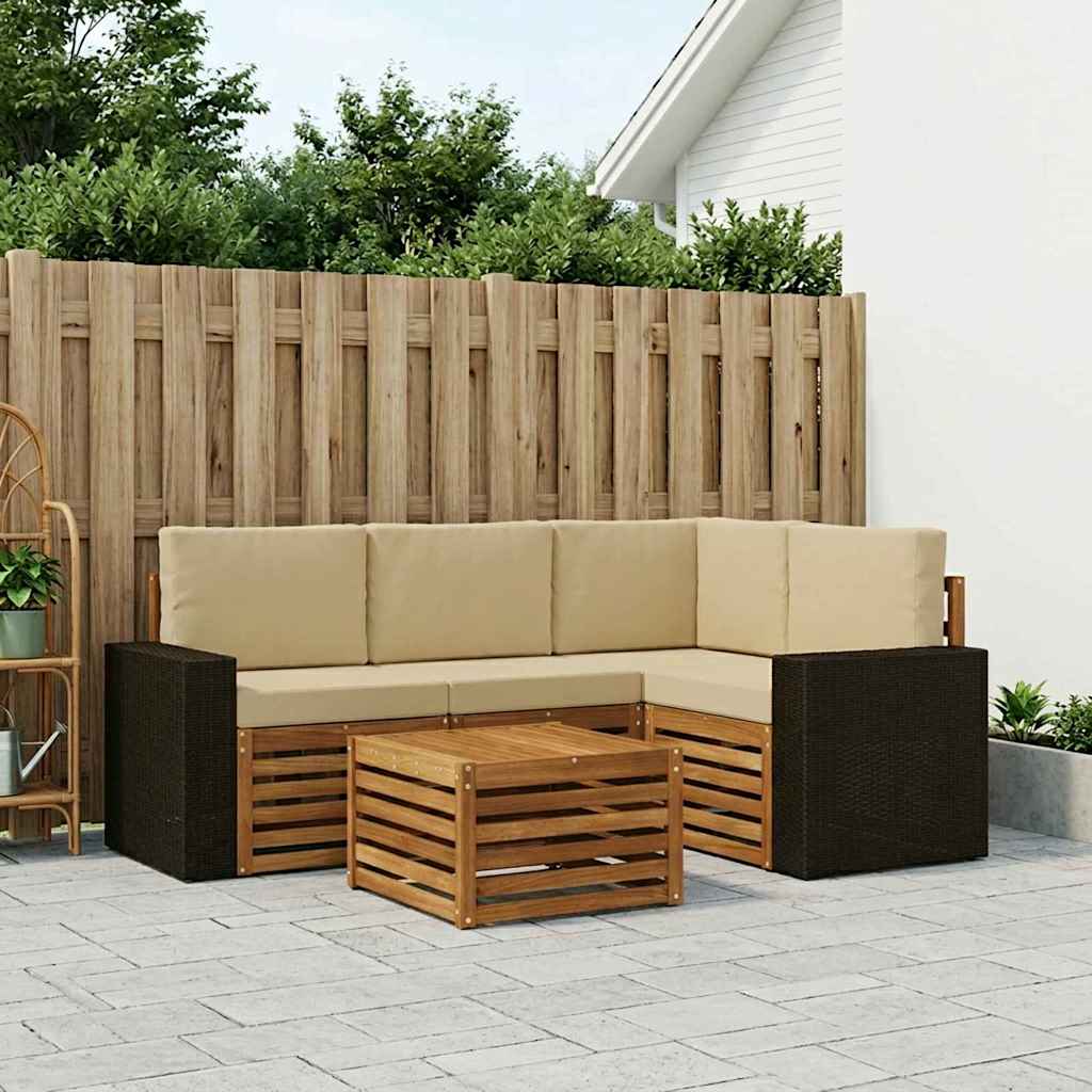 Outdoor-Sofagarnitur 5 stk. Natur und Beige Polyester