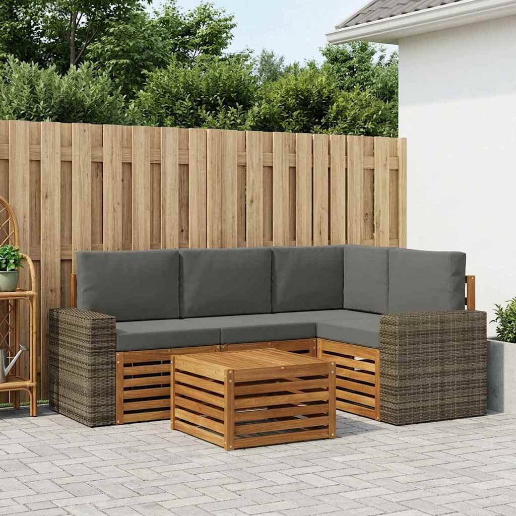 Outdoor-Sofagarnitur 5 stk. Natur und Anthrazit Polyester