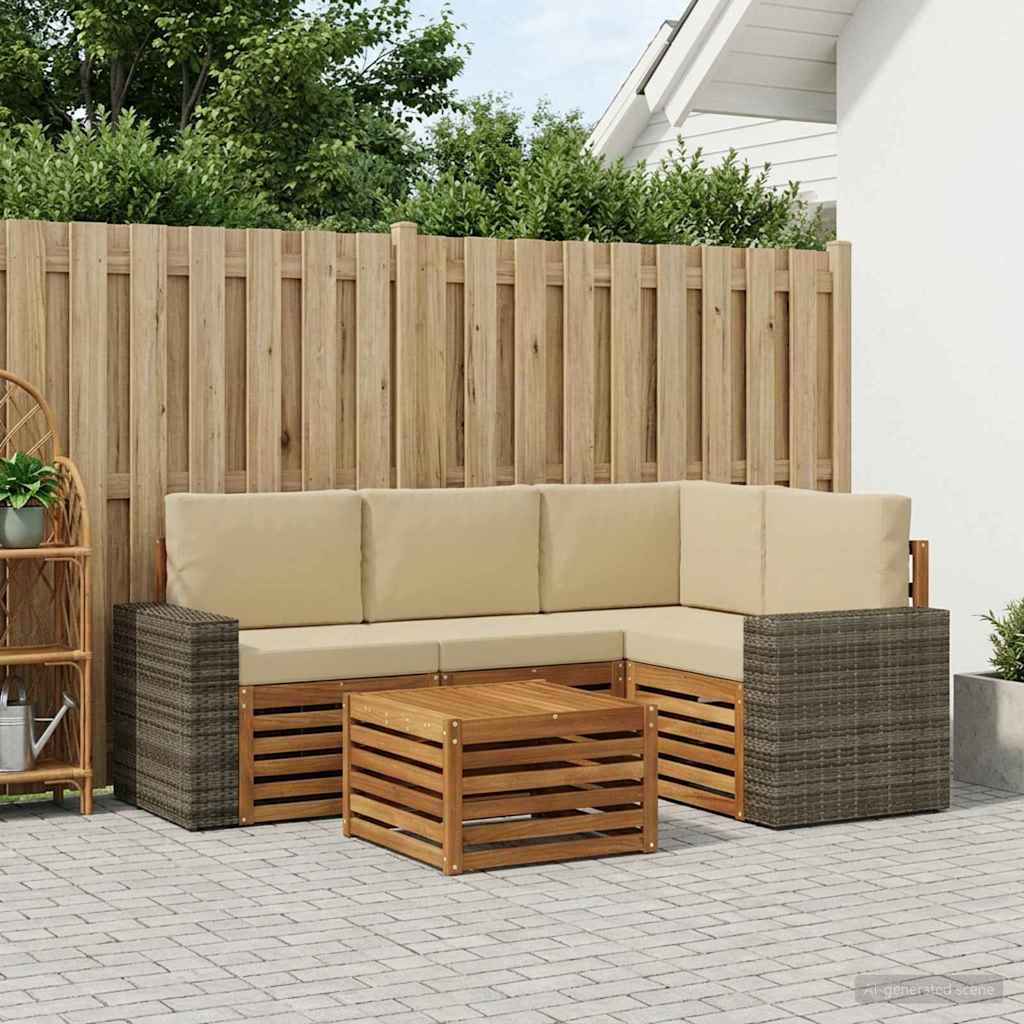 Outdoor-Sofagarnitur 5 stk. Natur und Beige Polyester