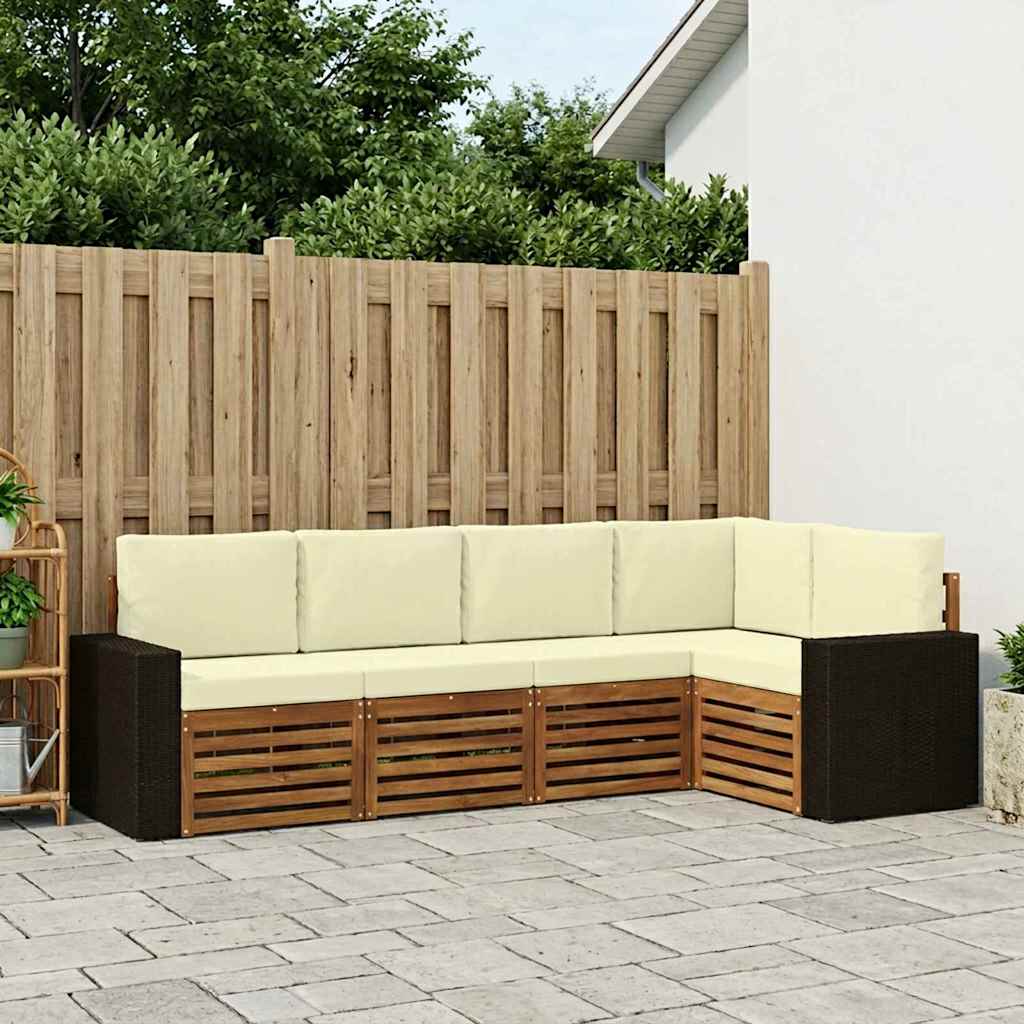 Outdoor-Sofagarnitur 5 stk. Natur und Creme Polyester