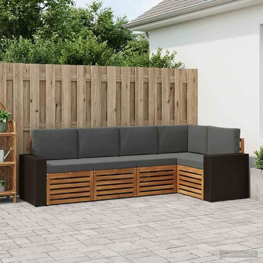 Outdoor-Sofagarnitur 5 stk. Natur und Anthrazit Polyester