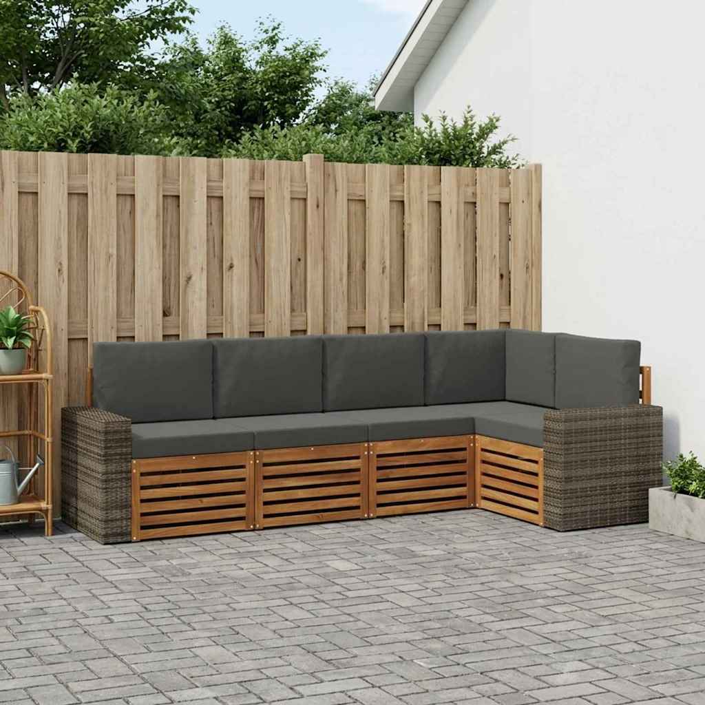 Outdoor-Sofagarnitur 5 stk. Natur und Anthrazit Polyester